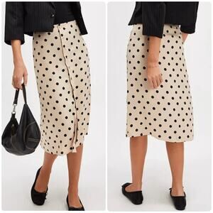 NEW Size 10 Free People Polka Dot Printed Analise High Rise Midi Skirt Cream